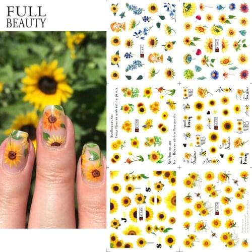 Sunflowers Nail Water Stickers Spring Simple Flowers Bee Transfer Slider Natural Floral Nails Art Decals DIY Tattoo CHA1633-1644