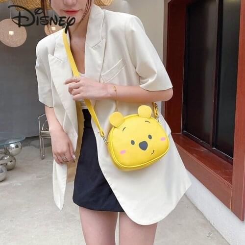 Disney 2021 New Cute Pooh Bear Ladies Shoulder Bag PU Zipper Large Capacity Storage Bag Fashion All-match Girl Messenger Bag