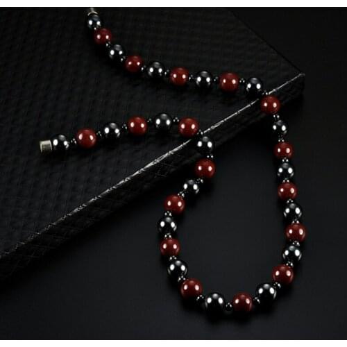 L93F Hematite Necklace With Magnetic Therapy Black Red Health Women Men Jewelry Beads