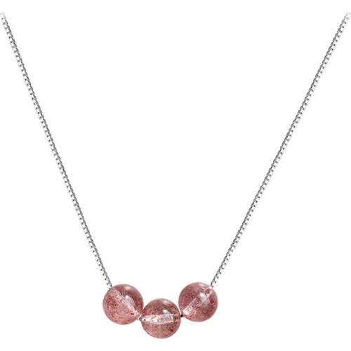 925 Sterling Silver Semi-precious Gemstone Pink Strawberry Quartz Beads Necklaces Valentines Day Present Jewelry Gift For Women