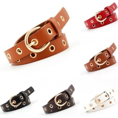 Fashion Women Lady Girl Punk Chain Belt Adjustable Single Eyelet PU Leather Buckle Skinny Waist Belt Thin Narrow Waistband