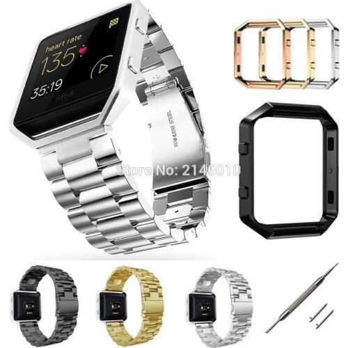 Stainless Steel Watch Bands + Frame Case For Fitbit Blaze Tracker Watch Strap