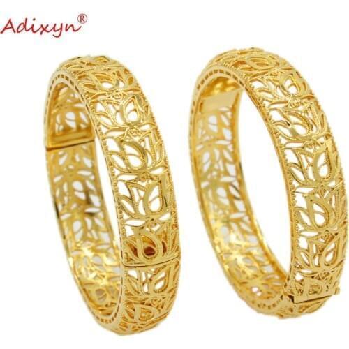 Adixyn Luxury Width Bracelets Gold Color Bangle Jewelry for Women Dubai African Arab Wedding Accessories N10267