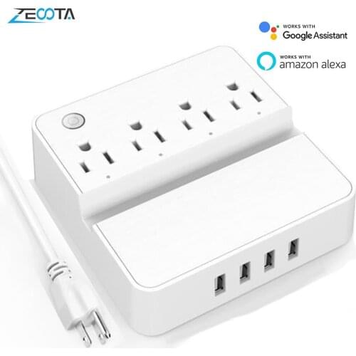 Wifi Smart Power Strip Surge Protector 4 Outlets US Plug Socket with USB Voice Control Extension Cord work Alex Google Home