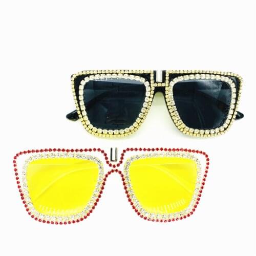 Sunglasses ladies fashion luxury big frame diamond handmade sunglasses Europe and America mature travel street retro