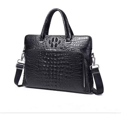 Mens Handbag Horizontal Genuine Leather Crocodile Print Shoulder Bag Business Cowhide Briefcase High Quality Luxury Handbag