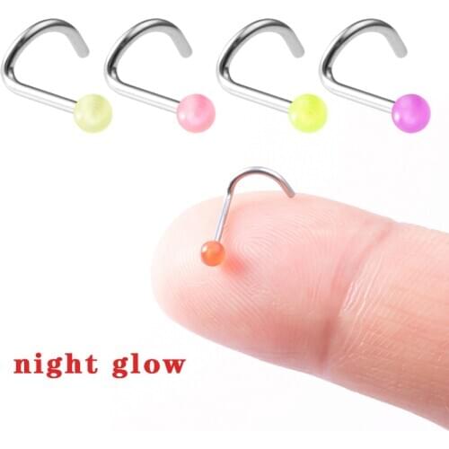 5/10pcs Glow Nose Ring Studs Piercing Stainless Steel Nostril Screw Luminous Acrylic Nariz Stud for Women Man Body Jewelry 20G