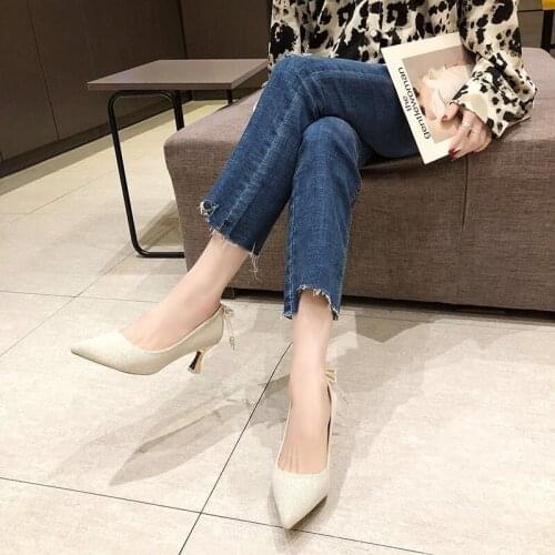 Khaki Shallow Pointed Toe High Heels Flock Suede Fashion Non-Slip Light Wearable Pumps Elegant Office Shoes Women Party Shoes