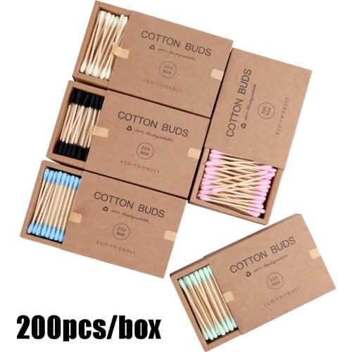 200PCS/Box Double Head Cotton Swab Eyelash Extension Sticks Disposable Nose Ears Lip Cleaning Cotton Buds Beauty Makeup Tools