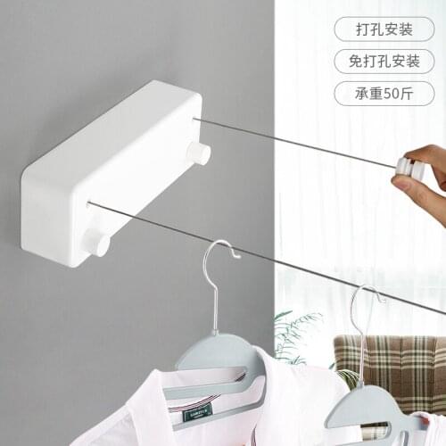 Balcony clothes drying artifact invisible clothes drying rope indoor hole free telescopic clothes hanger