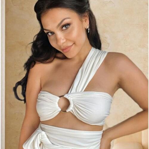 Women Summer Hollow Out Bandage Crop Top Sexy Single Shoulder Wrapped Chest Backless Tie Camisole Party Club Casualwear X21TP217