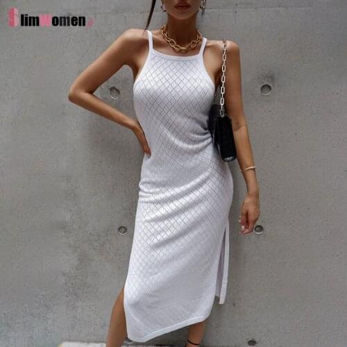 Robe Femme Summer Beach Wear Dress Vacation Outfits Elegant Party See Through Dresses Sexy Knitted Side High Split Maxi Dress