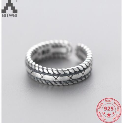 925 Sterling Silver Ring Korea Hot Style Thai Silver Simple Retro Vintage Cross Twist Open Ring Jewelry for Women