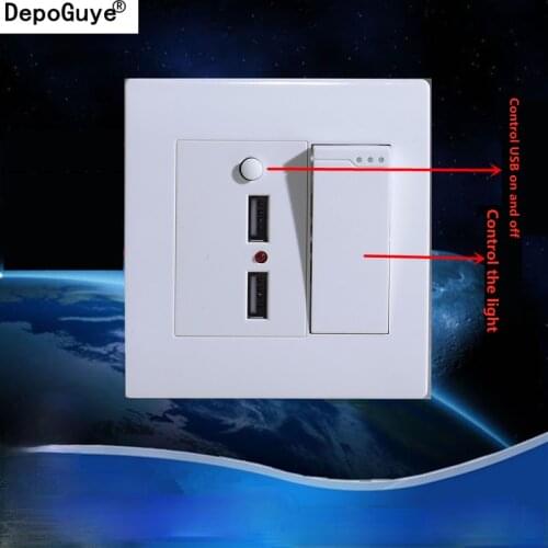 1 gang 2 way with 2 ports USB charging socket, with LED light, AC110-250V, light switch with international universal USB socket