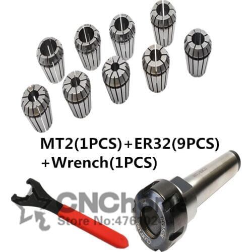 MT2 ER32 M10 1PCS ER32 9PCS (4 6 8 10 12 14 16 18 20) ER32 Wrench 1PCS Collet Chuck Morse Holder Cone For CNC Milling Lathe tool