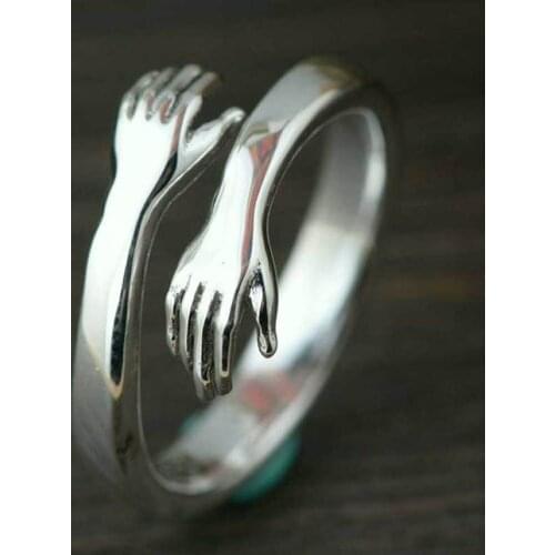 2021 New Couples Creative Love Hug Silver Color Ring Fashion Lady Open Ring Engagement Jewelry Gifts for Lovers