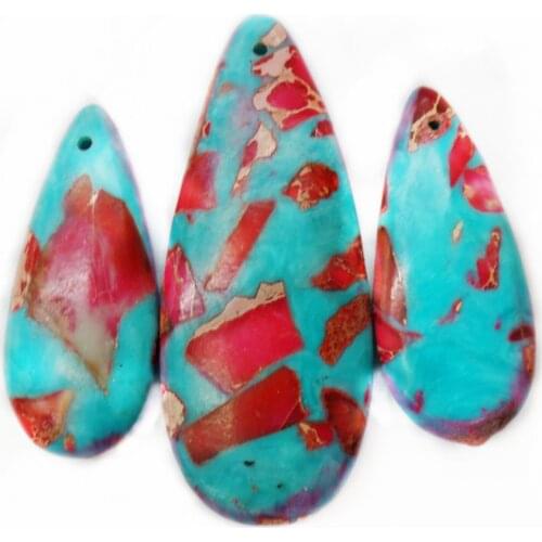 3Pcs/set 50x20x7mm/35x16x7mm Wholesale Red&Blue Sea Sediment Jasper & Pyrite Teardrop Pendant Bead DIY Jewelry Accessories S938
