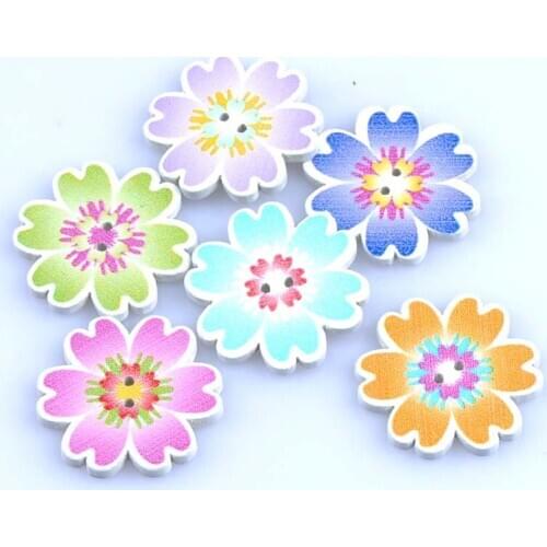 6colors Random Mixed Sunflower Painted Wooden Buttons Decorative Buttons For Sewing Scrapbooking Crafts 50pcs 25mm MT0984