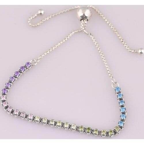 925 Sterling Silver Bracelet For Women Multi-Color Sparkling Strand Bracelet Multi-Colored CZ fit Lady Jewelry