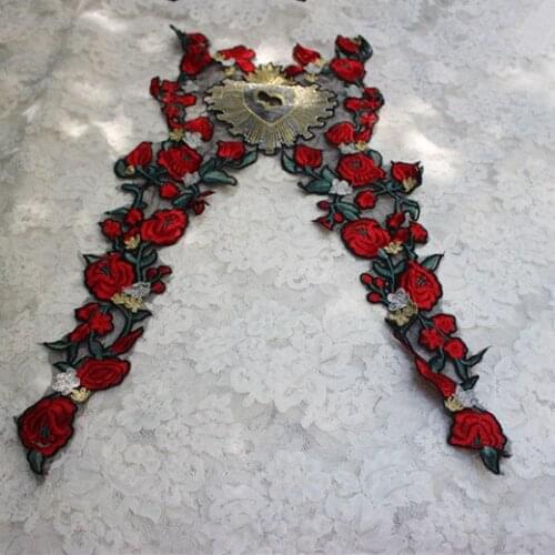 Free Shipping Sew-on Fashion Big Embroidery Lace Applique Lace Patch for Garment Decoration
