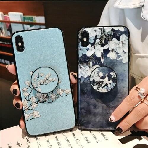 Holder Phone Case for Redmi Note 8 8T 7 Note4 4X 5 Plus 5A 6A Y3 Y2 S2 Glitter Retro Flowers Soft Silicone Cover with Metal Ring