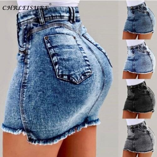 CHRLEISURE Women Mini Skirt Denim Penci Summer Skirt Streetwear Plus Size Women Black Short Skirt High Waist Skirts