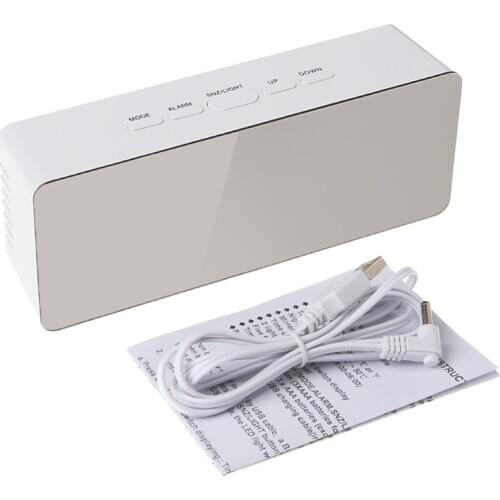 Digital LED Mirror Clock 12H/24H Alarm Desktop Thermometer Clocks White Light