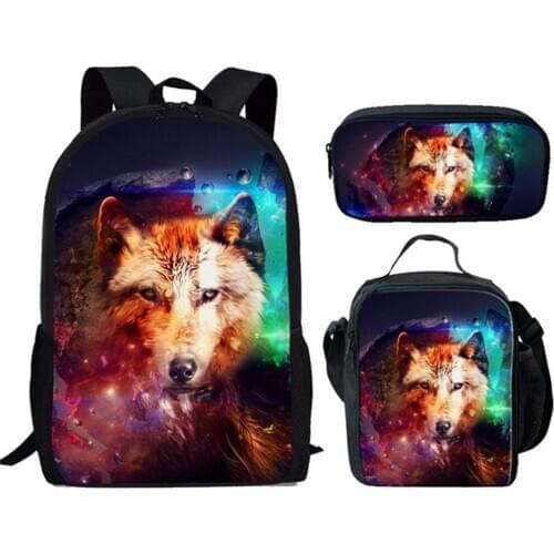 Cutomize School Bags 3set 3D Cool Wolf Printed Orthopedic Satchel Backpacks School Bag For Teenagers Girls Rucksack Mochilas New