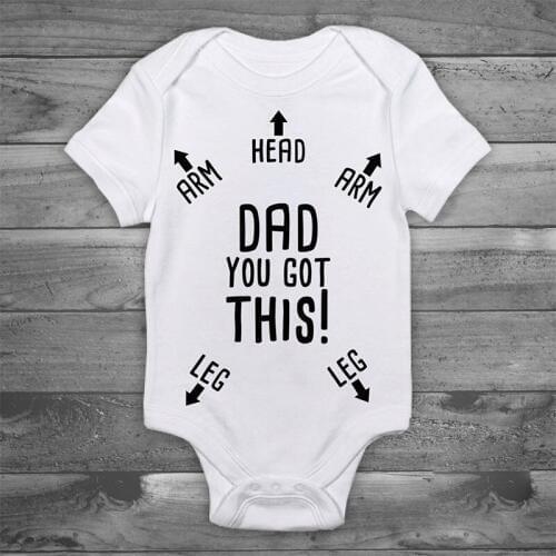 DERMSPE 0-24M Infant Newborn Baby Boy Girl Short Sleeve Letter Print Dad You Got This Cotton Romper Outfits Summer Baby White
