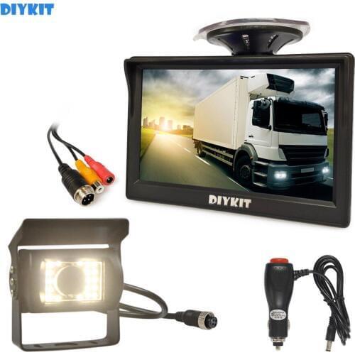 DIYKIT 5" 4PIN Reverse Rear View Car Monitor Waterproof LED Night Vision Backup Bus Truck CCD Camera free Car Charger