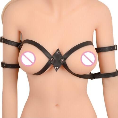 Women Sexy Alluring Breast Cage Leather Bra Lingerie Arm Harness Udder Bondage Restraints BDSM Slave Games Bras Exotic Sex Toys