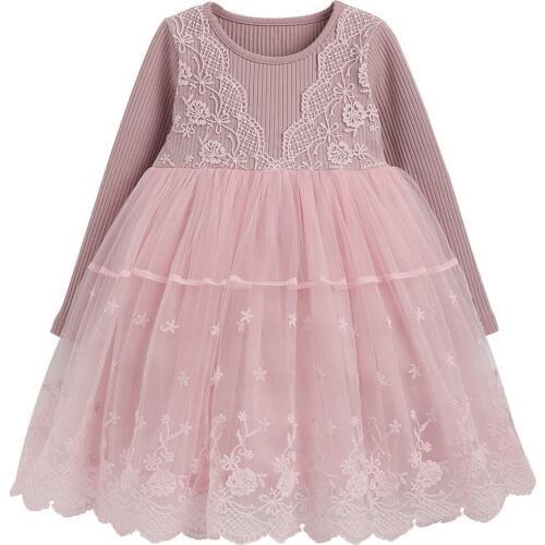 Elegant Girls Dress Long Sleeve Lace Mesh Dresses Girl Party Dress Ball Gowns Kids Dresses For Girls Children Princess Clothing