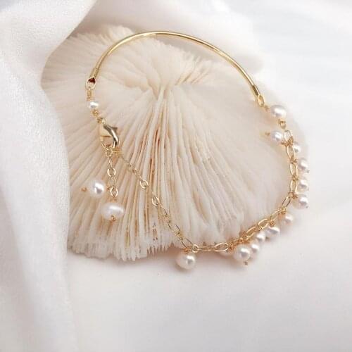 Elegant Vintage Womens Bracelet Original Gold Color Freshwater Pearl Bracelet for Female Chain Wedding Anniversary Jewelry