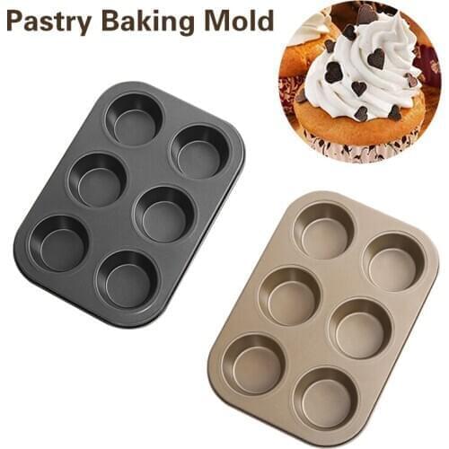6 Holes Cupcake Baking Pan Carbon Steel Non-stick Cake Cup Mold Muffin Egg Tart Round Baking Mould Pan DIY Oven Tray Baking Tool