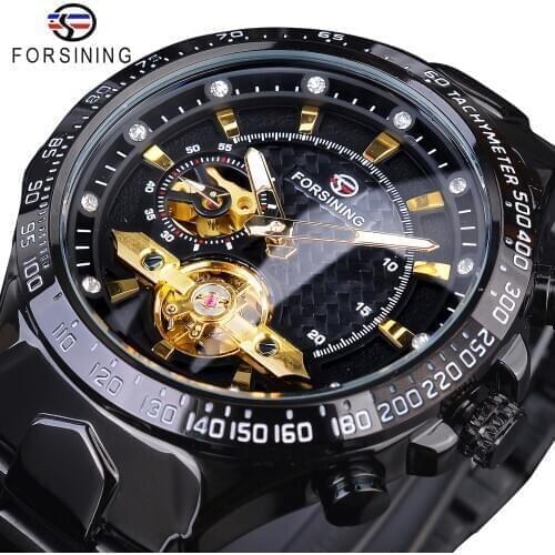 Forsining Golden Tourbillion Design 2021 Diamond Luxury Design Mens Automatic Watches Top Brand Luxury Mechanical Clock Relogio