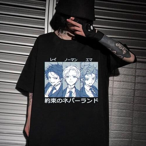 Harajuku T-Shirt Men Anime T Shirt The Promised Neverland Emma Norman Ray Anime Tops Tees