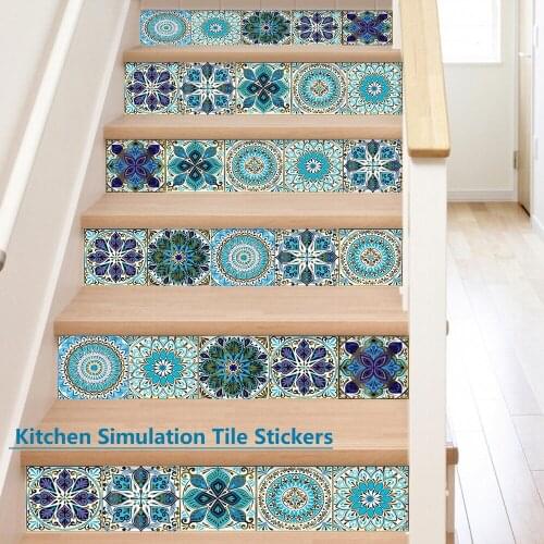 Kitchen Simulation Tile Stickers Bathroom Decor Retro Wallpaper Spanish and Moroccan Mosaic Sticker Self-adhesive Wall Stickers