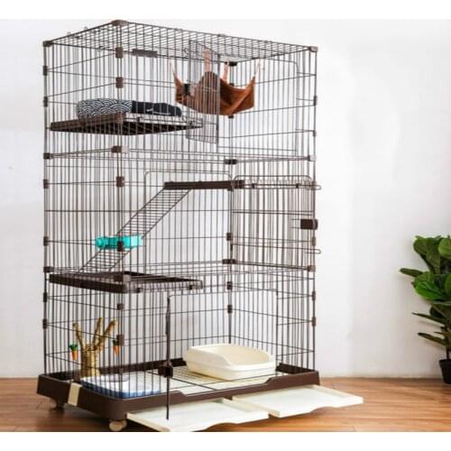 Cat Cage Super Large Free Space Villa Indoor Home Cattery 3-Layer Tape Toilet Cat Pet Supplies Small