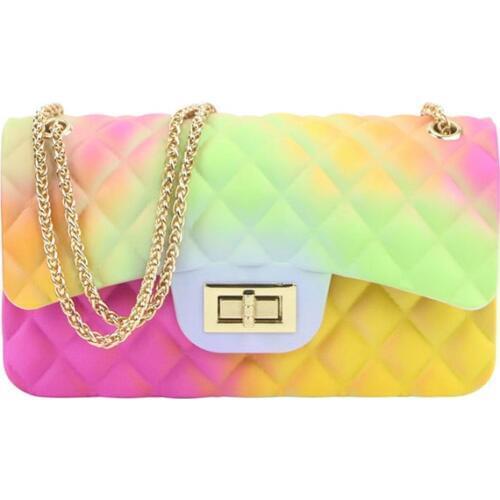 Summer Beach Jelly Bag PVC Rainbow Color Shoulder Bags for Women 2020 Famous Designer Handbags and Purse Chains Sac A Main Femme