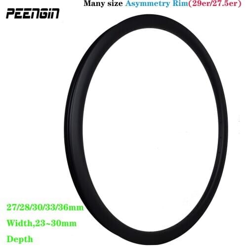 Mtb Many size asymmetry carbon rim 27.5 inch/29er bicycle clincher tubeless mountain bike wheel off set 27mm~36mm W 23/25/28mm D