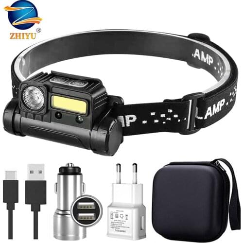 Sensor XP-G Q5 Headlamp Camping Head Light Lamp Built-in 1* 18650 Rechargeable Battery LED COB Bulbs Camping Headlight 10w