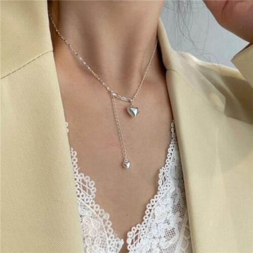 Real 925 Sterling Silver Double Hearts Pendant Necklaces For Women Girlfriend Gift , Elegant Love Necklace Neck Chains Jewelry