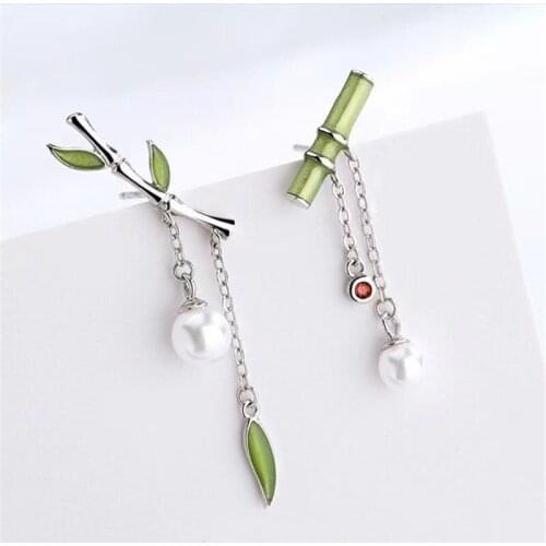 2021 new bamboo earrings female retro Chinese style asymmetric small fresh bamboo earrings