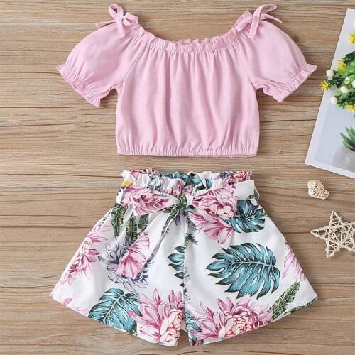Baby girl clothes spring and summer sweet beauty baby suit short-sleeved top printed shorts 2-piece suit for 1-6 years old girl