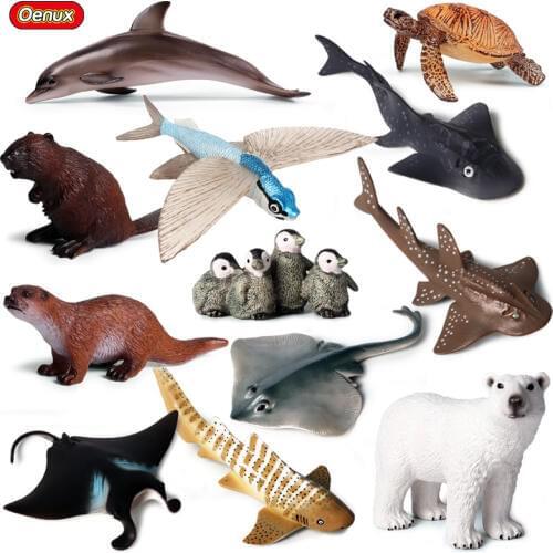Oenux Marine Animal Action Figures Model Shark Dolphin Turtle Ray Sea Life Animals Figurines PVC Aquarium Collection Kids Toy