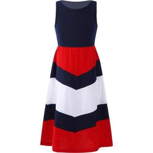 Oyolan Girls Dress Kids Long Beach Sundress 2021 Baby Summer Dress Cotton Children Leisure Dress Sleeveless Stripe Casual Dress