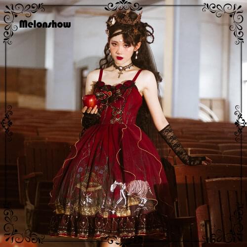 Melonshow Gothic Lolita Dress Red Victorian Dresses Women Japanese Sweet Lolita JSK Goth Skirt Princess Girls Kawaii Clothes