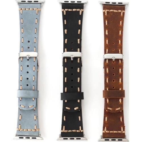 Vintage Style Genuine Leather Strap for Apple Watch Band 38mm 42mm Series 1/2/3 Strap Bracelet for iWatch with Metal Buckle