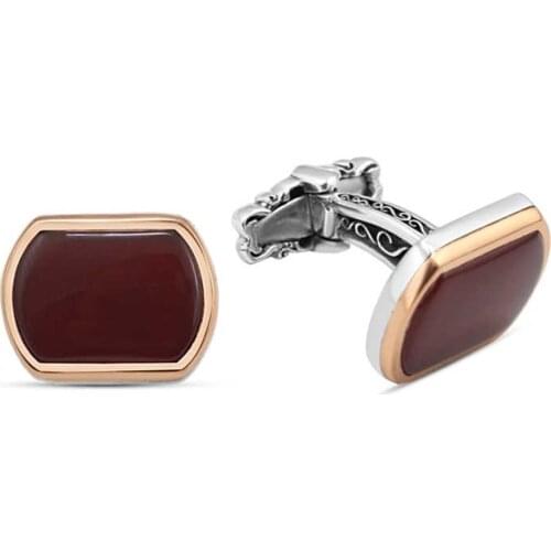 Silver Red Agate Stone Cufflinks
