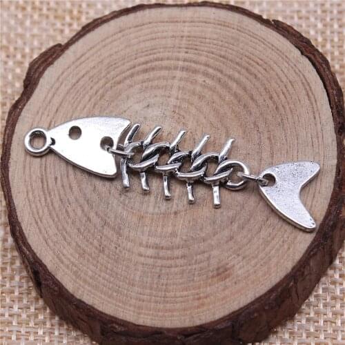 Earring Charms For Jewelry Making 5pcs Fish Bone Charms 46x11mm Antique Silver Plated